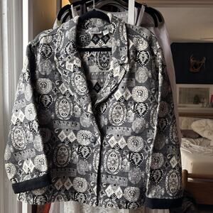 Vintage 90s Woven Tapestry Geometric Patterned Jacket Western Boho Large